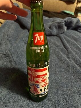 7up Commemorative Green Glass Bottle with Red Label